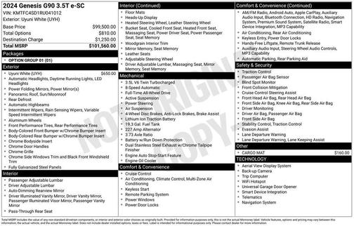 2024 Genesis G90 3.5T e-SC