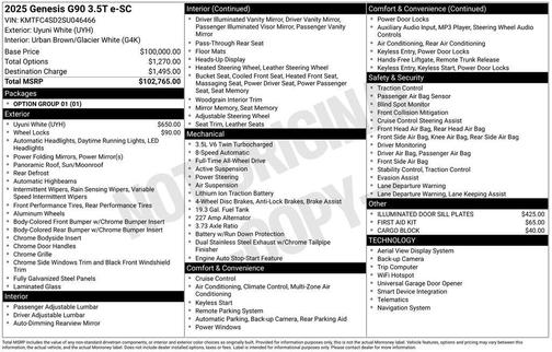 2025 Genesis G90 3.5T e-SC