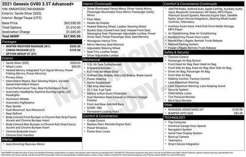 2021 Genesis GV80 3.5T