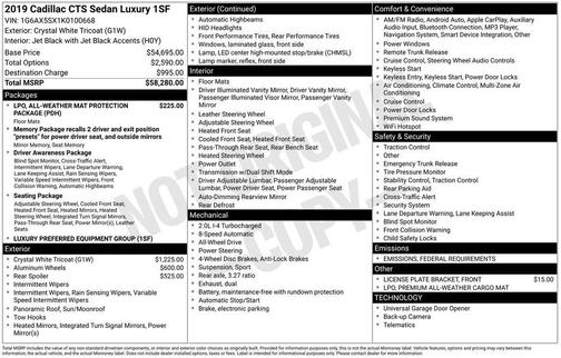 2019 Cadillac CTS 2.0L Turbo Luxury