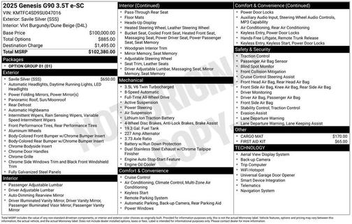 2025 Genesis G90 3.5T e-SC