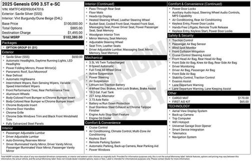2025 Genesis G90 3.5T e-SC
