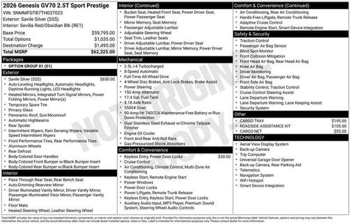 2026 Genesis GV70 2.5T Sport Prestige