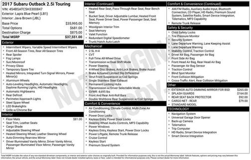 2017 Subaru Outback 2.5i Touring