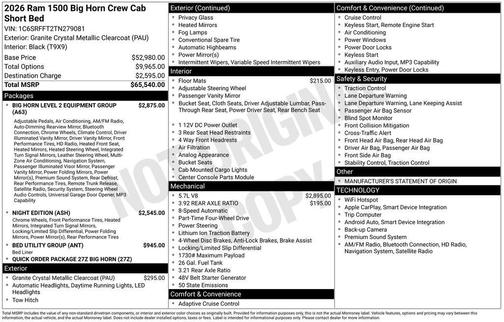 2026 RAM 1500 Big Horn/Lone Star