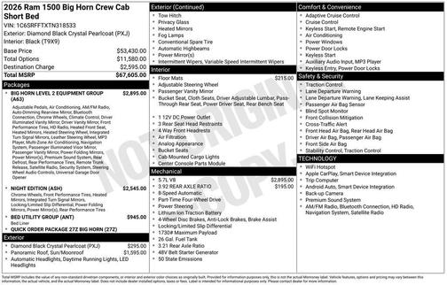2026 RAM 1500 Big Horn/Lone Star