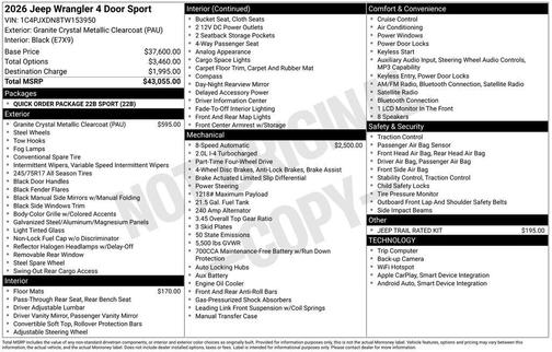 2026 Jeep Wrangler Sport