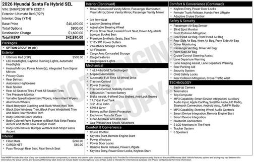 Ultimate Red 2026 Hyundai SANTA FE SEL 2.4