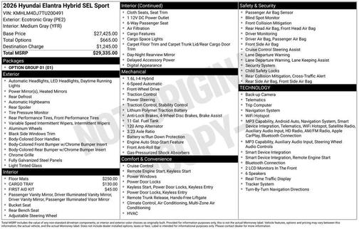 Ecotronic Gray 2026 Hyundai ELANTRA HEV SEL Sport