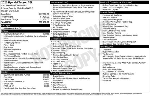 Serenity White Pearl 2026 Hyundai TUCSON SEL