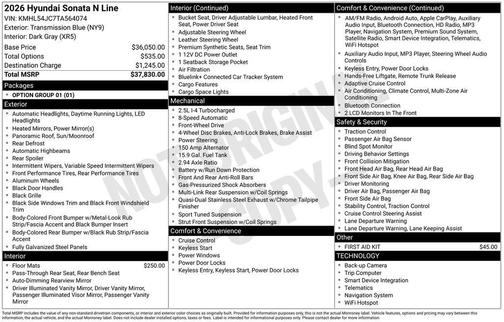 Transmission Blue 2026 Hyundai SONATA N Line