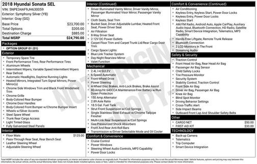 Symphony Silver 2018 Hyundai SONATA SEL