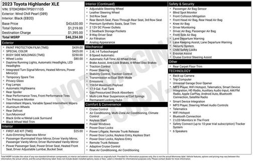 Wind Chill Pearl 2023 Toyota Highlander XLE