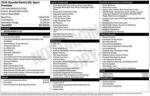 Serenity White 2026 Hyundai ELANTRA Sport