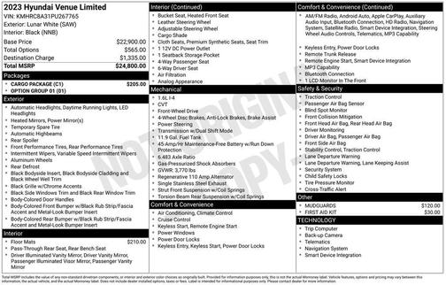 Lunar White 2023 Hyundai VENUE Limited