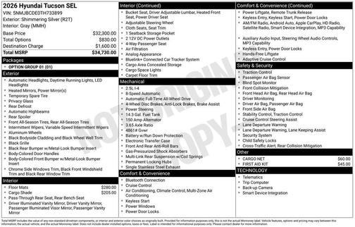 Shimmering Silver 2026 Hyundai TUCSON SEL