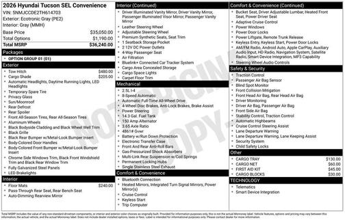 2026 Hyundai TUCSON SEL Convenience