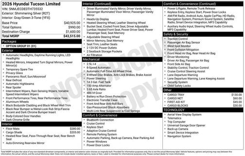 Shimmering Silver 2026 Hyundai TUCSON Limited