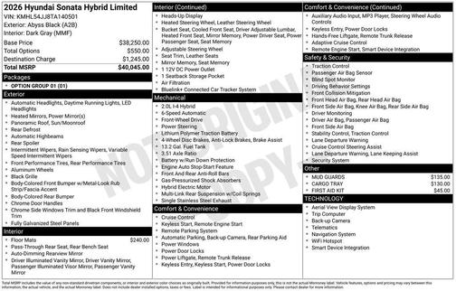Abyss Black 2026 Hyundai SONATA Hybrid Limited