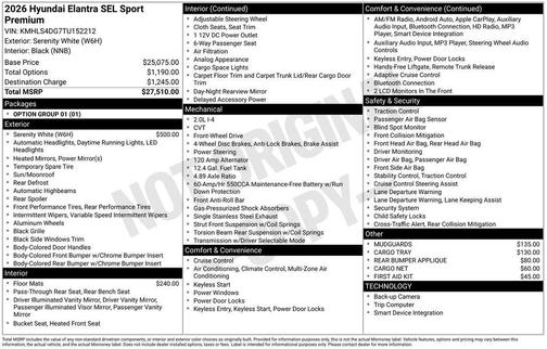 Serenity White 2026 Hyundai ELANTRA Sport