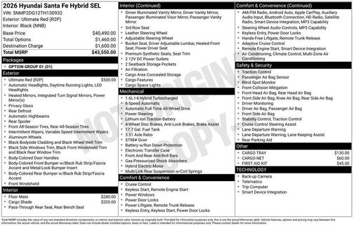Ultimate Red 2026 Hyundai SANTA FE SEL 2.4