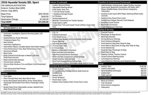 Carbon Blue 2026 Hyundai SONATA SEL