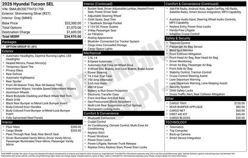 Shimmering Silver 2026 Hyundai TUCSON SEL