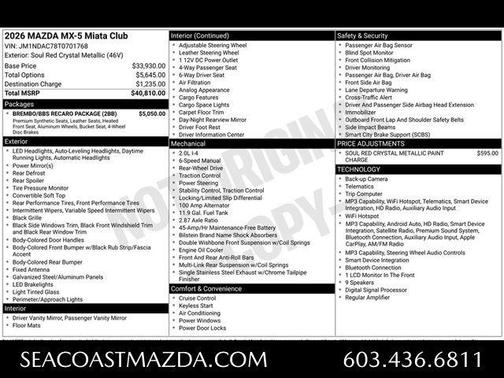 Soul Red Crystal Metallic 2026 Mazda MX-5 Miata Club