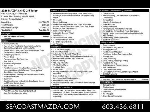 Machine Gray Metallic 2026 Mazda CX-50 2.5 Turbo