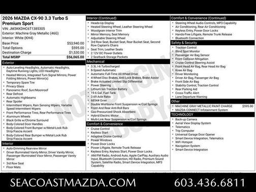 Machine Gray Metallic 2026 Mazda CX-90 3.3 Turbo S Premium Sport