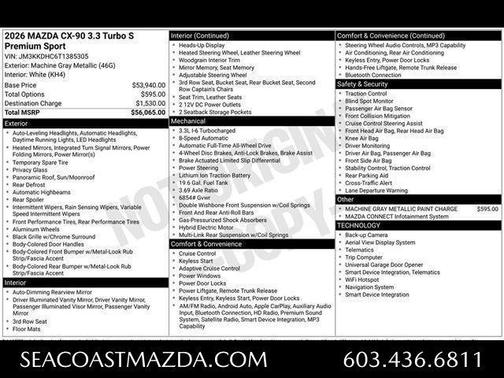 Machine Gray Metallic 2026 Mazda CX-90 3.3 Turbo S Premium Sport