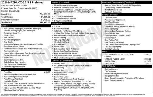 Soul Red Crystal Metallic 2026 Mazda CX-5 Preferred