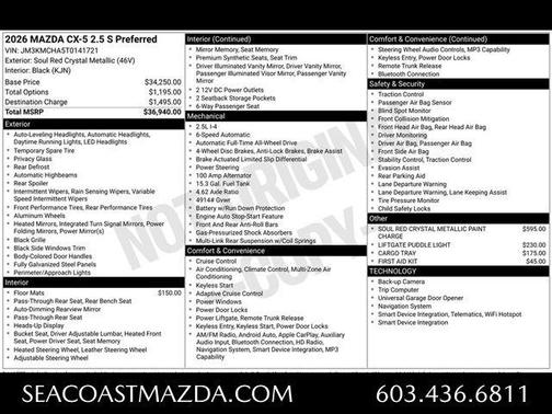 Soul Red Crystal Metallic 2026 Mazda CX-5 Preferred
