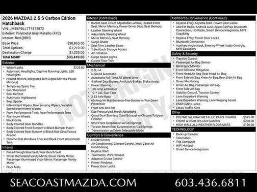 Polymetal Gray Metallic 2026 Mazda Mazda3 2.5 S Carbon Edition