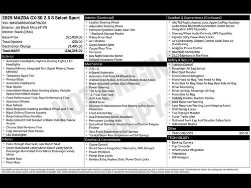 Jet Black Mica 2025 Mazda CX-30 Select