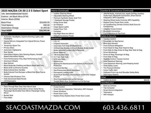 Jet Black Mica 2025 Mazda CX-30 Select