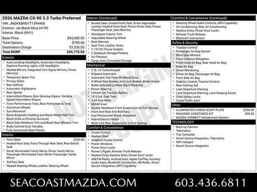 Jet Black Mica 2026 Mazda CX-90 3.3 Turbo Preferred