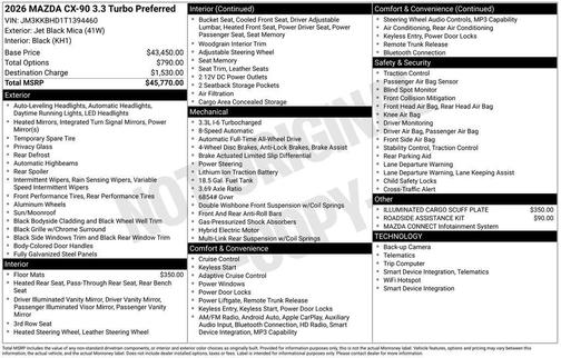 Jet Black Mica 2026 Mazda CX-90 3.3 Turbo Preferred