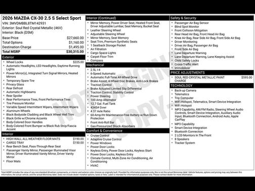 Soul Red Crystal Metallic 2026 Mazda CX-30 Select