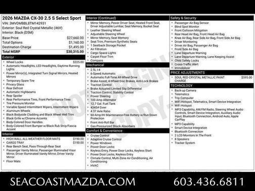 Soul Red Crystal Metallic 2026 Mazda CX-30 Select