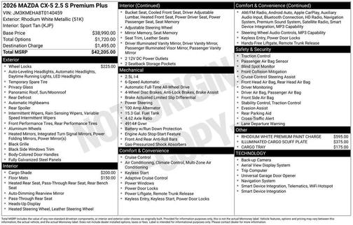 Rhodium White Metallic 2026 Mazda CX-5 Premium Plus