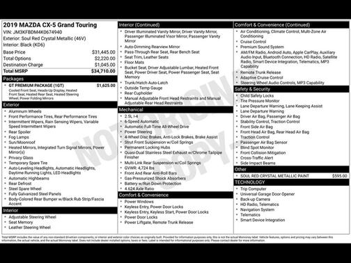 Soul Red Crystal Metallic 2019 Mazda CX-5 Grand Touring