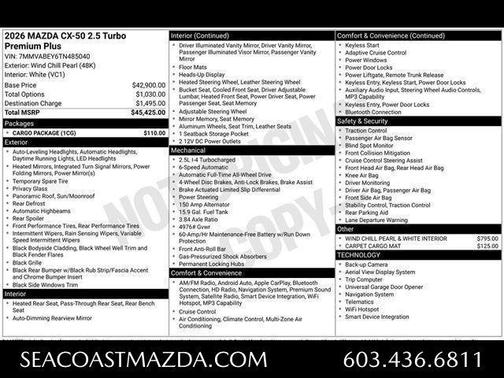 Wind Chill Pearl 2026 Mazda CX-50 2.5 TURBO PREMIUM PLUS