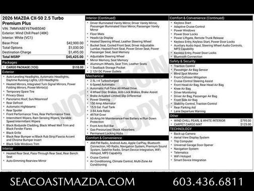 Wind Chill Pearl 2026 Mazda CX-50 2.5 TURBO PREMIUM PLUS