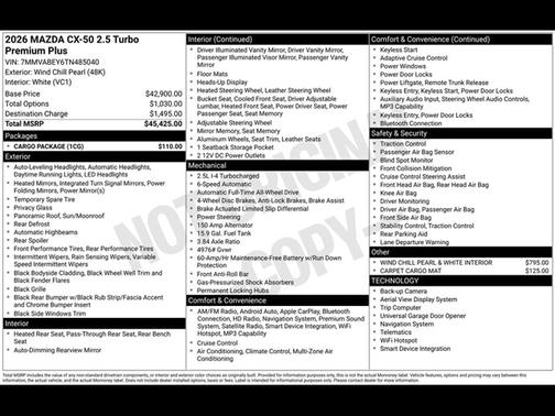 Wind Chill Pearl 2026 Mazda CX-50 2.5 TURBO PREMIUM PLUS