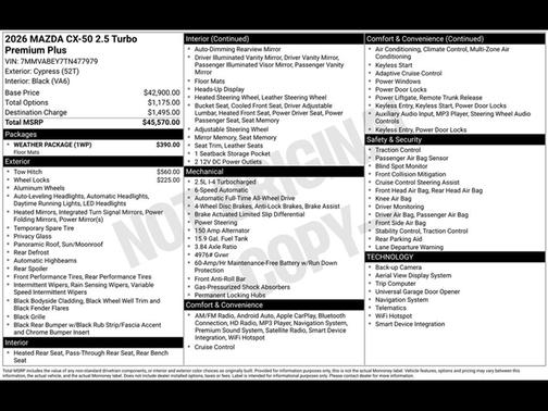 2026 Mazda CX-50 2.5 TURBO PREMIUM PLUS