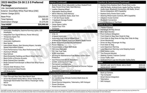 Snowflake White Pearl 2023 Mazda CX-30 2.5 S Preferred Package