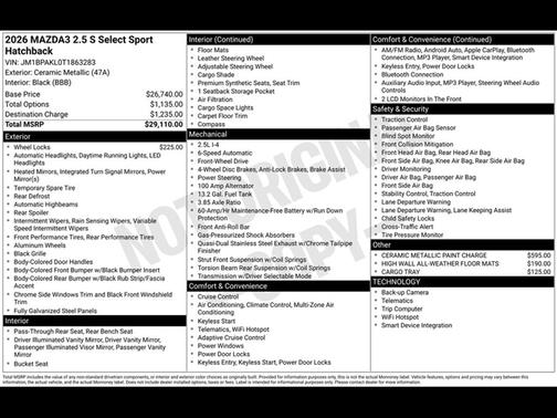 2026 Mazda Mazda3 FWD w/Select Package