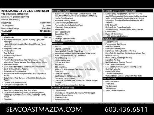 Jet Black Mica 2026 Mazda CX-30 Select