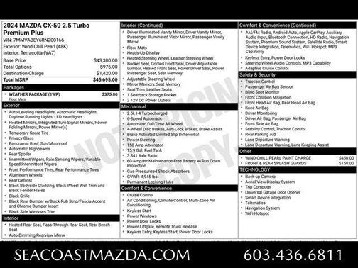 Wind Chill Pearl 2024 Mazda CX-50 2.5 Turbo Premium Plus Package